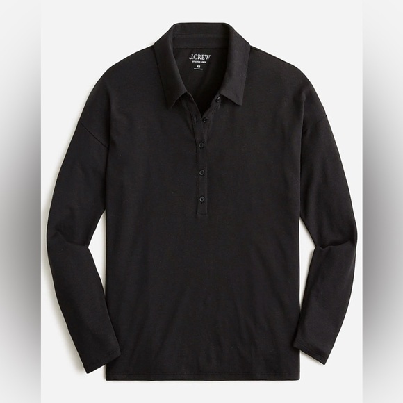 J. Crew Relaxed Stretch Linen Polo Top Small black lightweight collar minimalist - Picture 1 of 9